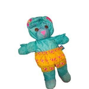 Doodle‎ Bear Teal Denim Teddy Bear Plush Yellow Bubble Shorts Stuffed Animal Toy